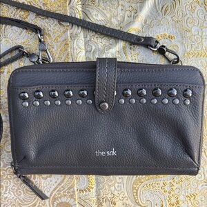 The Sak Black Leather Studded Clutch